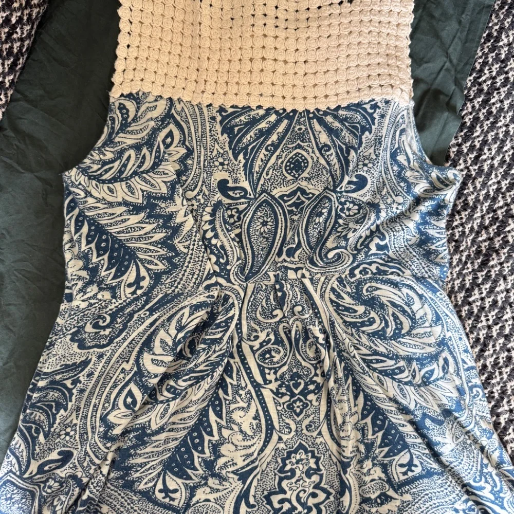 Anthropologie Blue Crocheted Trim Sleeveless Blouse - Delete - Picture 4 of 4